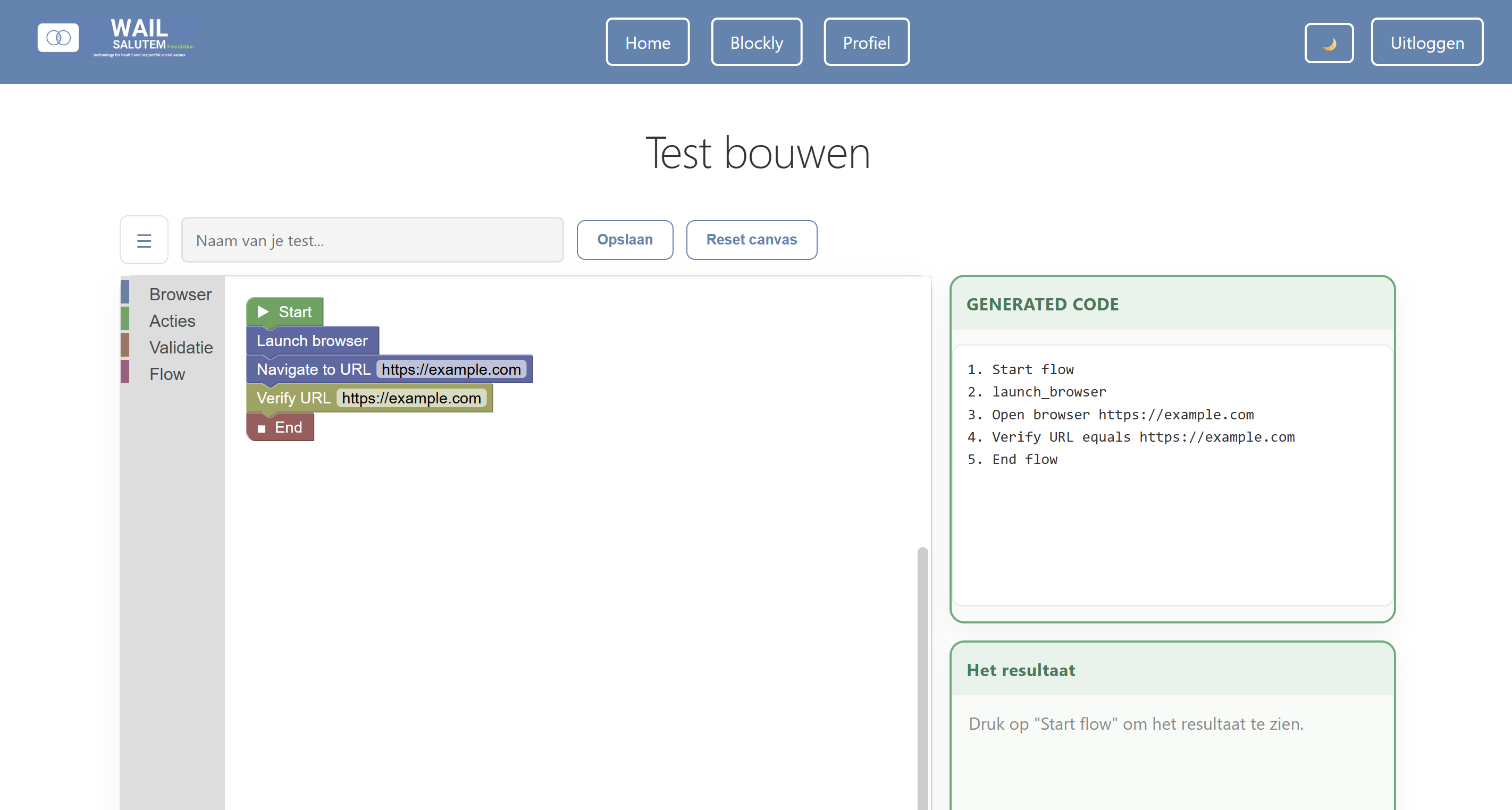 Screenshot van de Blockly editor